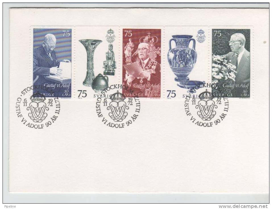 Sweden FDC King Gustav IV Adolf 90 Years Complete In 5-stripe 6-11-1972 - FDC