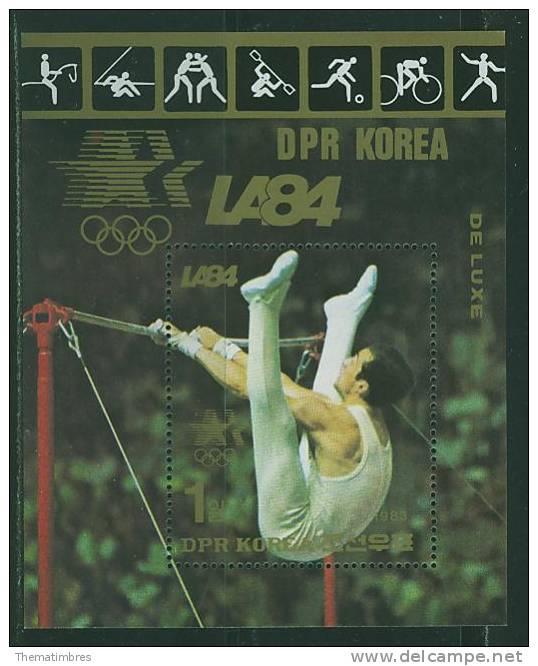 N0135 Gymnastique Barre Fixe Hippisme Football Cyclisme BF 160 Coree Du Nord 1983 Neuf ** Jeux Olympiques De Los Angeles - Gymnastique