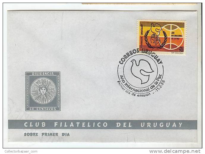 URUGUAY FDC COVER PEACE INTERNATIONAL YEAR BIRD DOVE - Palomas, Tórtolas