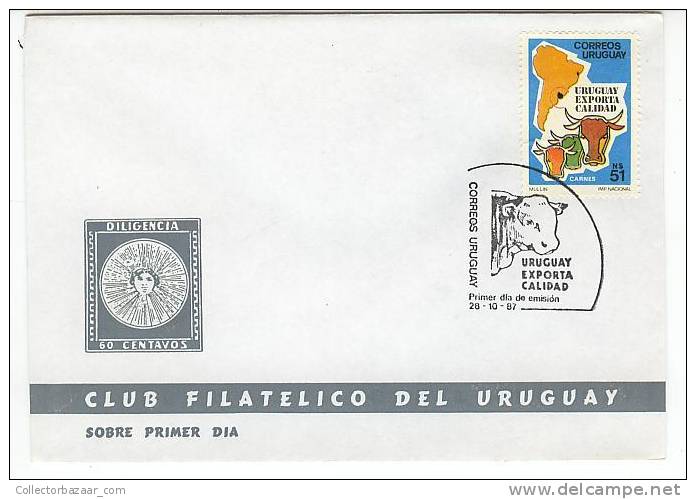 URUGUAY FDC COVER COW CATTLE MAP - Koeien