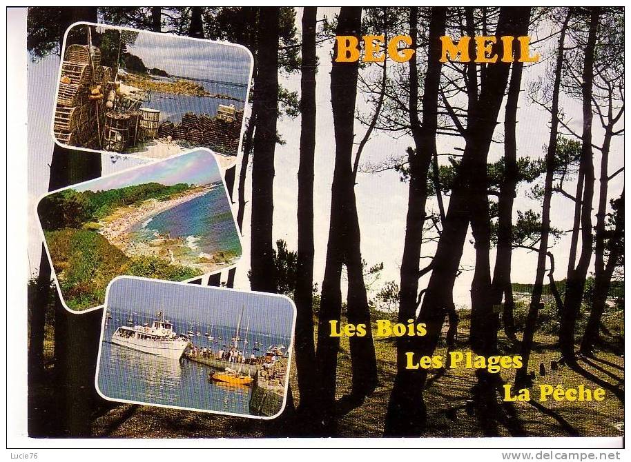 BEG MEIL  -  Le Port, La Plage Et Les Dunes Boisées De Pins  -  3 Vues Sur Fond De Forêt De Pins - N°  2872 - Beg Meil