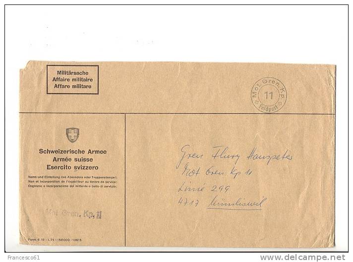 927) SVIZZERA Suisse Militar FELDPOST MotGren - Franchise