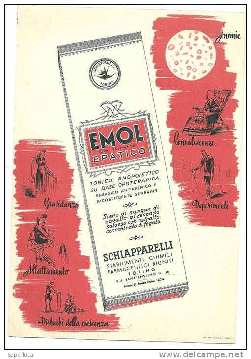 Carta Assorbente Pubblicitaria"EMOL Epatico"shiapparelli Torino - Advertising