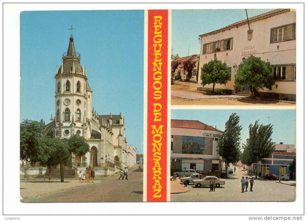 Portugal Cor 3820 – REGUENGOS DE MONSARAZ - IGREJA MATRIZ, ESCOLA PRIMÁRIA , CINEMA LD CARS AUTOMOBILES - Evora