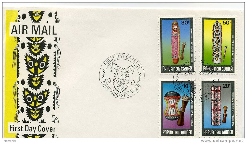 PNG 1984  FDC Ceremonial Shields  Scott 604-7   Complete Set Of 4 - Papua New Guinea