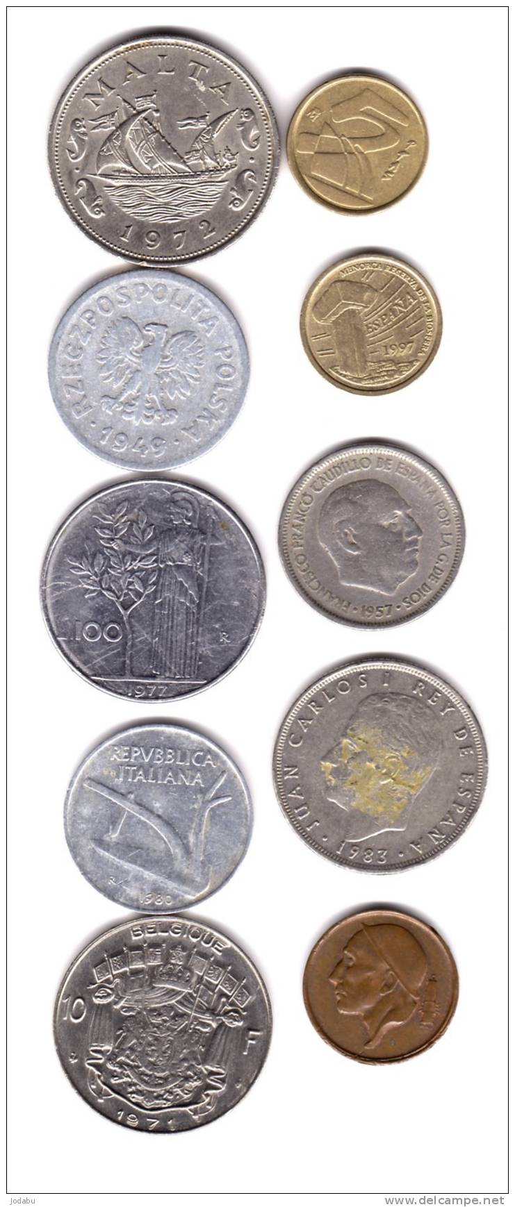 10   Pieces Du Monde - Lot -  Malte(1) - Belgique(2) - Pologne(1) - Italie(2) - Espagne(4) - Sonstige – Europa