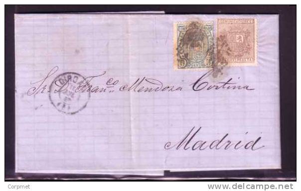 ESPAÑA - SPAIN - EDIFIL # 154 - 153 Tipo I -  1875 ENTIRE COVER SANTANDER To MADRID - Recepción Al Dorso - Storia Postale