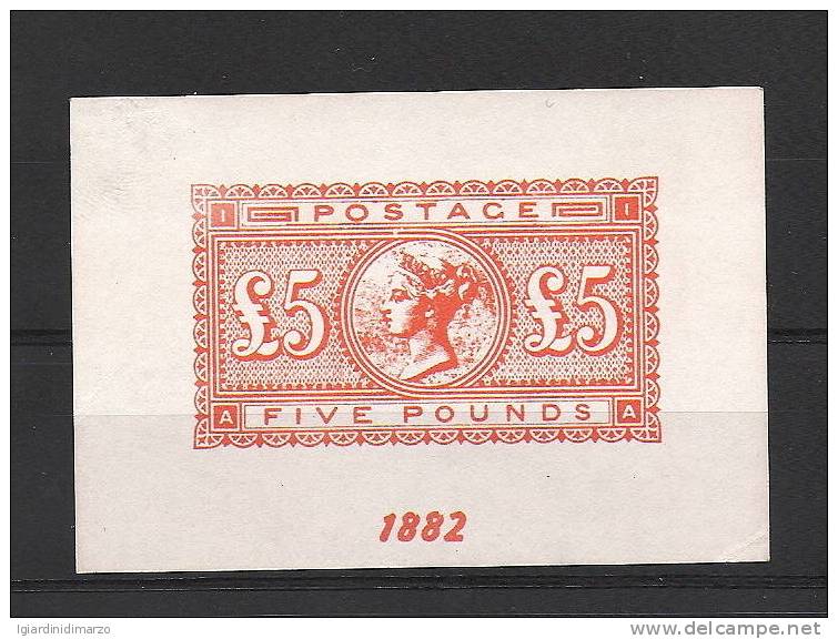 GRAN BRETAGNA-1882-ristampa Valore Complementare Da £.5 Nuovo Stl, ND, Con Effigie REGINA VITTORIA-in Buone Cond.-DC2370 - Essays, Proofs & Reprints