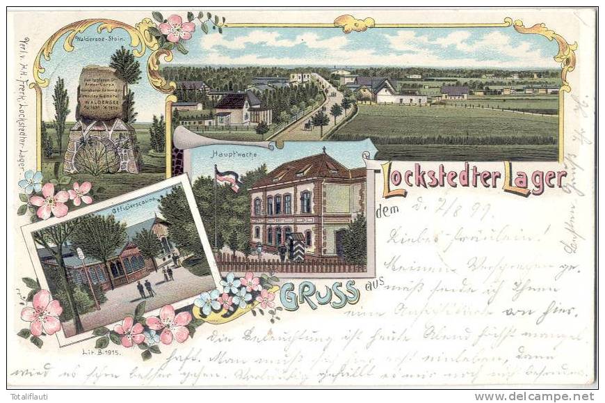 Gruss Aus Dem Lockstedter Lager Color Litho Hauptwache Offitierscasino Waldersee Stein 8.8.1899 Gelaufen - Hohenlockstedt