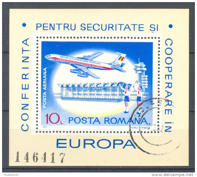 Romania Mi. Block 143 Miniature Sheet Aeroplane Flugzeug Boing 707 Conference Of Safety & Security In Europe 1977 - Oblitérés