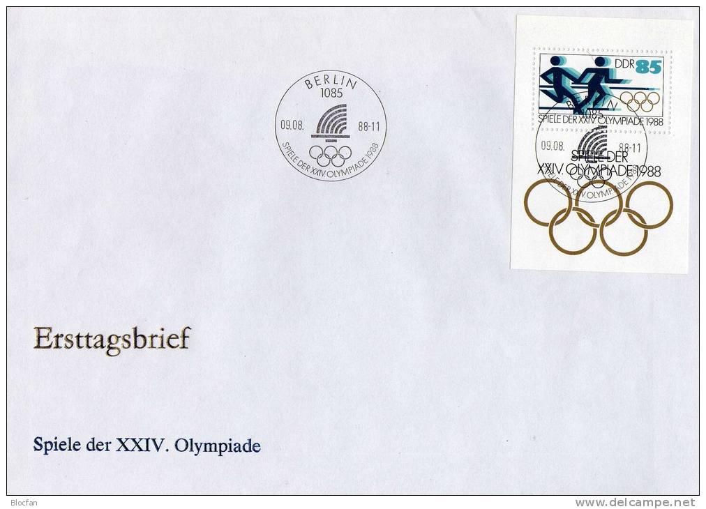 Olympiade Seoul 1988 DDR Block 94 Offizielle FDC 12€ SST Berlin Staffellauf Bf Sport Bloc Olympic Sheet Cover Of Germany - Sommer 1988: Seoul