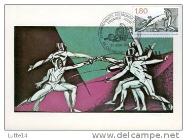 ESCRIME : Carte Oblitération 1er Jour 27/06/1981 à Clermont Ferrand - Championnat Monde Escrime - Fencing