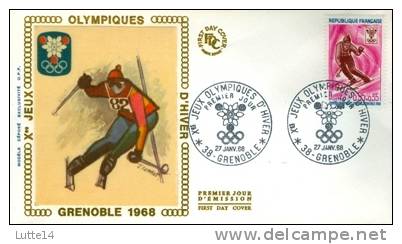 JO Grenoble 1968 - Ski : Enveloppe Oblitération 1er Jour 27/01/1968 à Grenoble - Ski Slalom - Hiver 1968: Grenoble