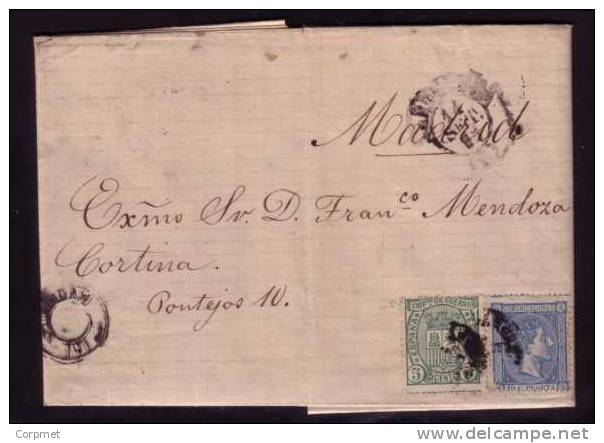 ESPAÑA - SPAIN - EDIFIL # 154 - 164  - 1875 ENTIRE COVER BARCELONA To MADRID - Recepción Al Dorso - Cartas & Documentos