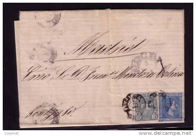 ESPAÑA - SPAIN - EDIFIL # 154-164  - 1875 ENTIRE COVER BARCELONA A MADRID - Recepción Al Dorso - Lettres & Documents