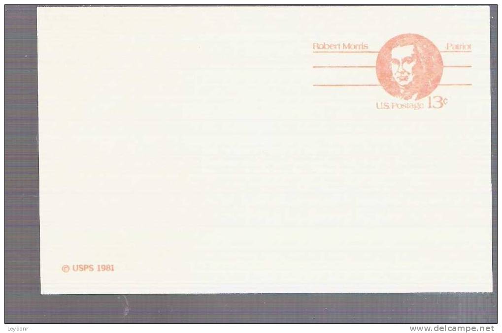 Postal Card - Robert Morris - United States - Scott # UX92 - 1981-00