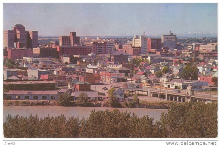 Calgary Alberta View From Crescent Heights On Chrome Postcard, Billboards - Calgary