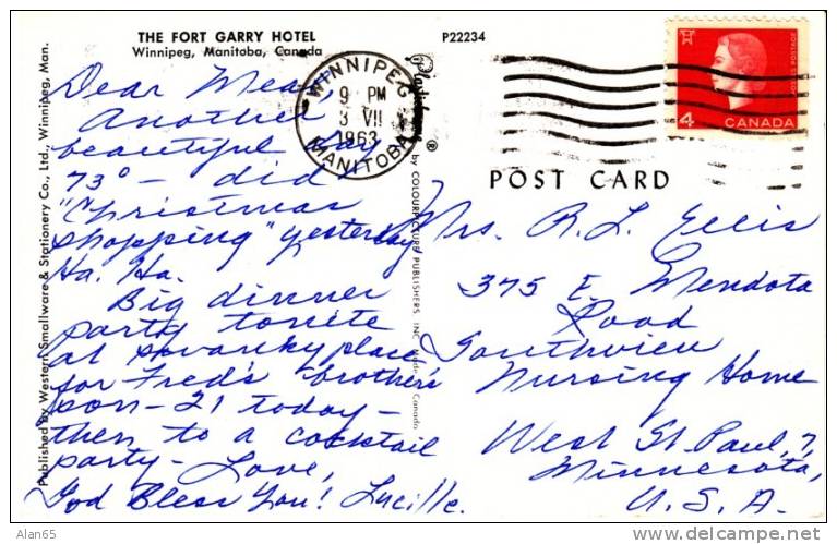 Fort Garry Hotel Winnipeg MAN 1960s Chrome Postcard - Winnipeg