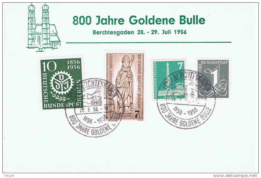 D Berlin 1955-56 Mi 132 135 138 Postkarte Mit Sonderstempel "800 Jahre Goldene Bulle 1156-1956" - Brieven En Documenten