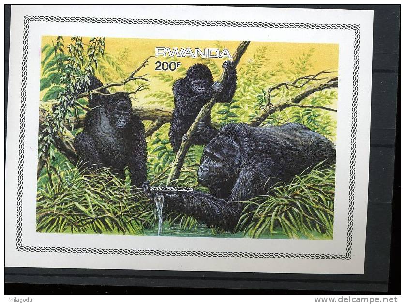 Gorilles Des Montagnes ++ RWANDA 1985   Bloc NON DENTELE ++ Bloc 99 ++ - Apen