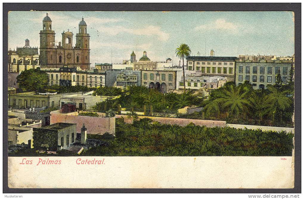 Spain PPC Las Palmas Catedral Old Coloured Card Usedin Great Britain Sent To South Africa 1909 (2 Scans) King Edward VII - La Palma