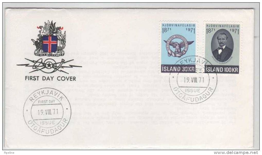 Iceland FDC Complete Set Patriotic Society 19-8-1971 - FDC