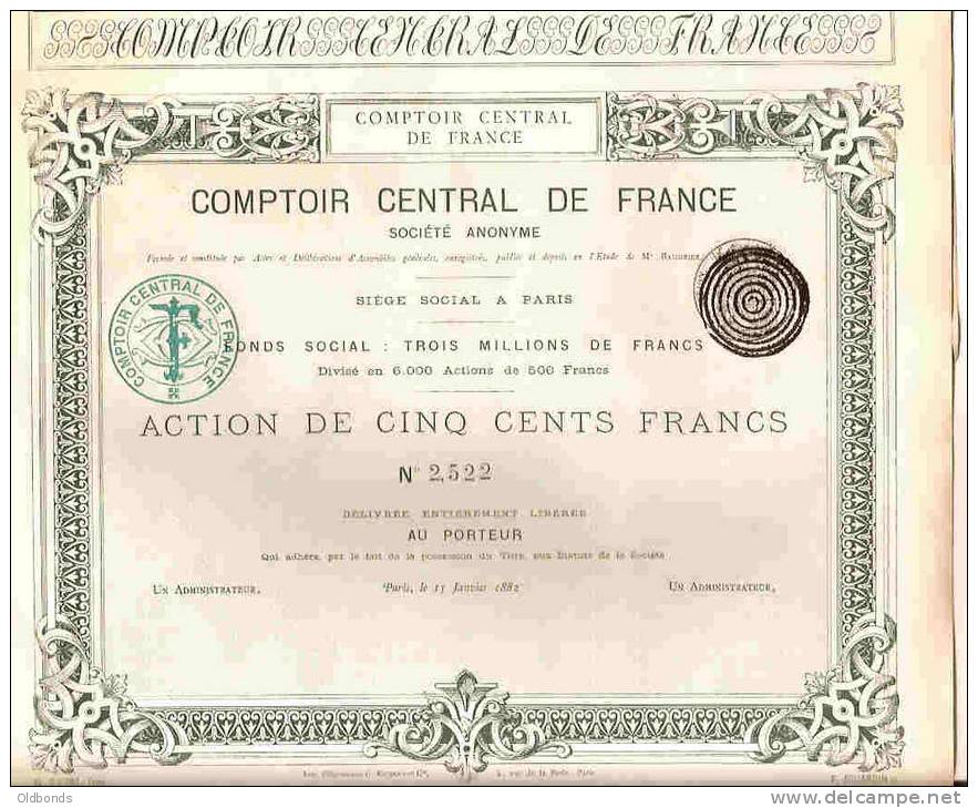 COMPTOIR CENTRAL DE FRANCE (1882) - Bank En Verzekering