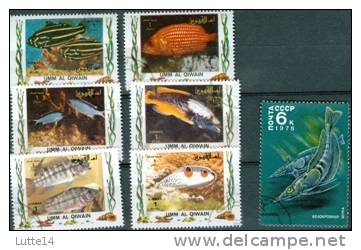 POISSONS: Lot De 7 Timbres (03) : Umm Al Qiwain - URSS CCCP - Fische