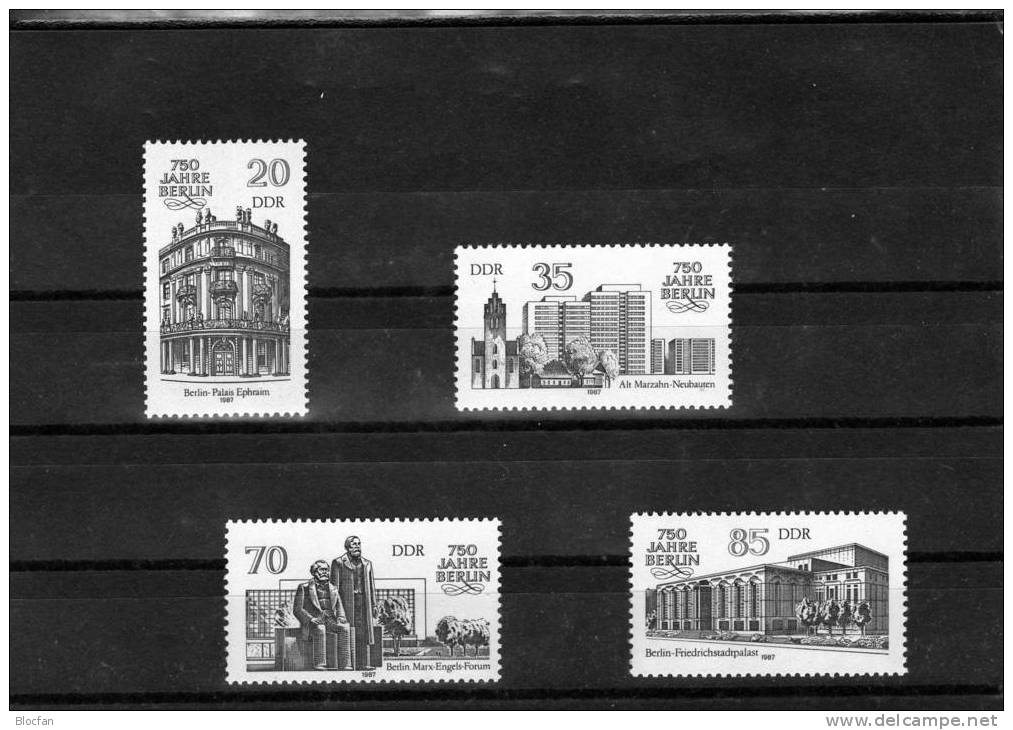 Historische Gebäude Berlin 1987 Kleinbogen-Serie DDR 3071/8 Plus 4x4-Block ** 8€ Palais Architectur Sheetlet Of Germany - Monuments