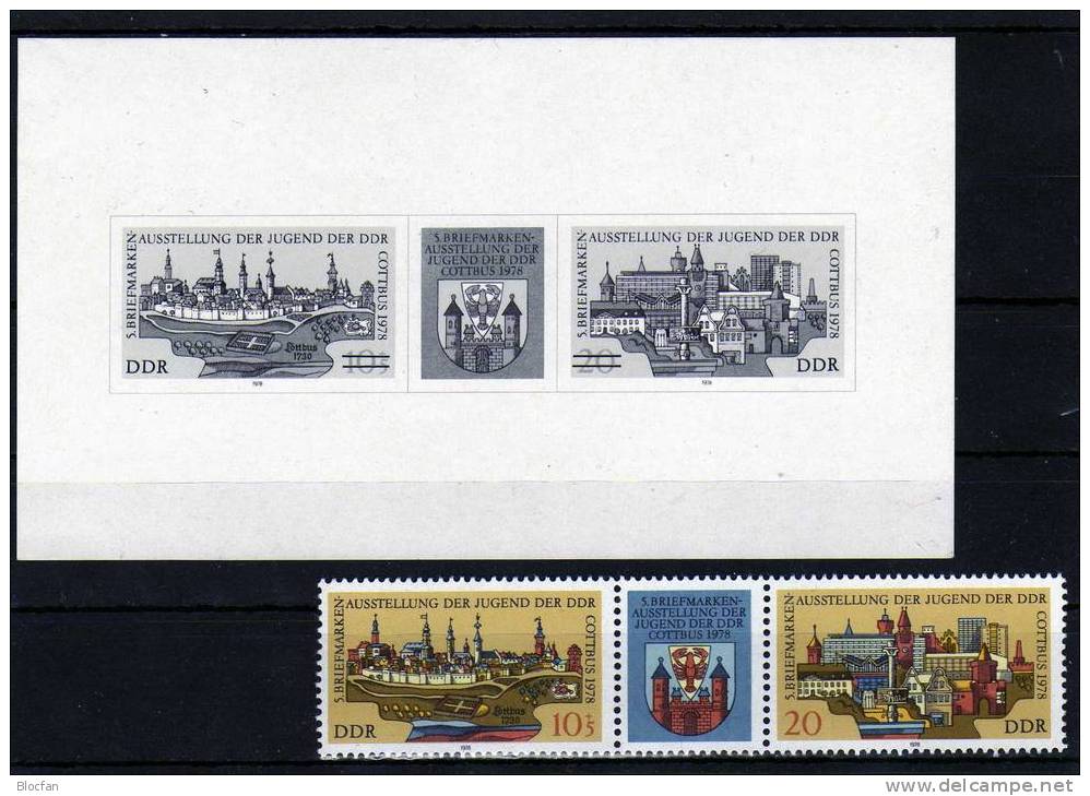 Ausstellung Der Jugend 1978 In Cottbus DDR 2343/4, ZD-Streifen Plus SD 2 ** 7€ Art Painting Philatelic Sheet Of Germany - U.P.U.