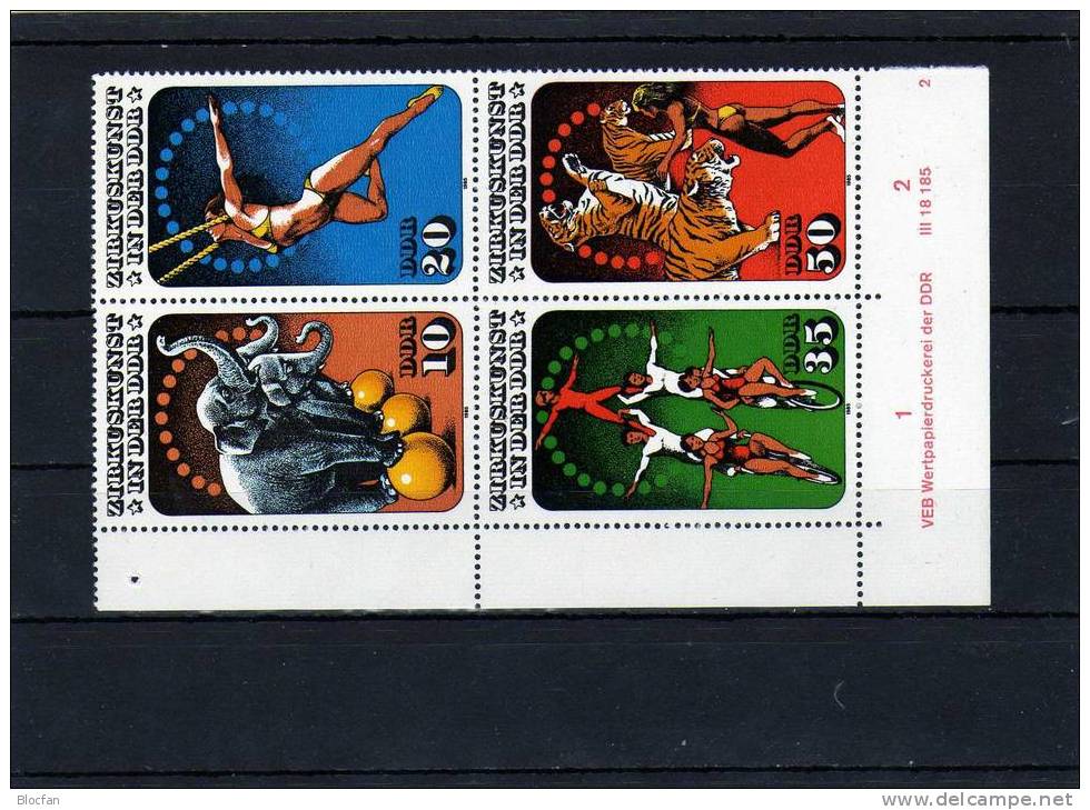 Zirkus-Kunst 1985 Bunt In Manege DDR 2983/6,4 Block+ DV ** 42€ Tiere Trikot Artistik Bloc Error On Stamps Set Bf Germany - Cirque