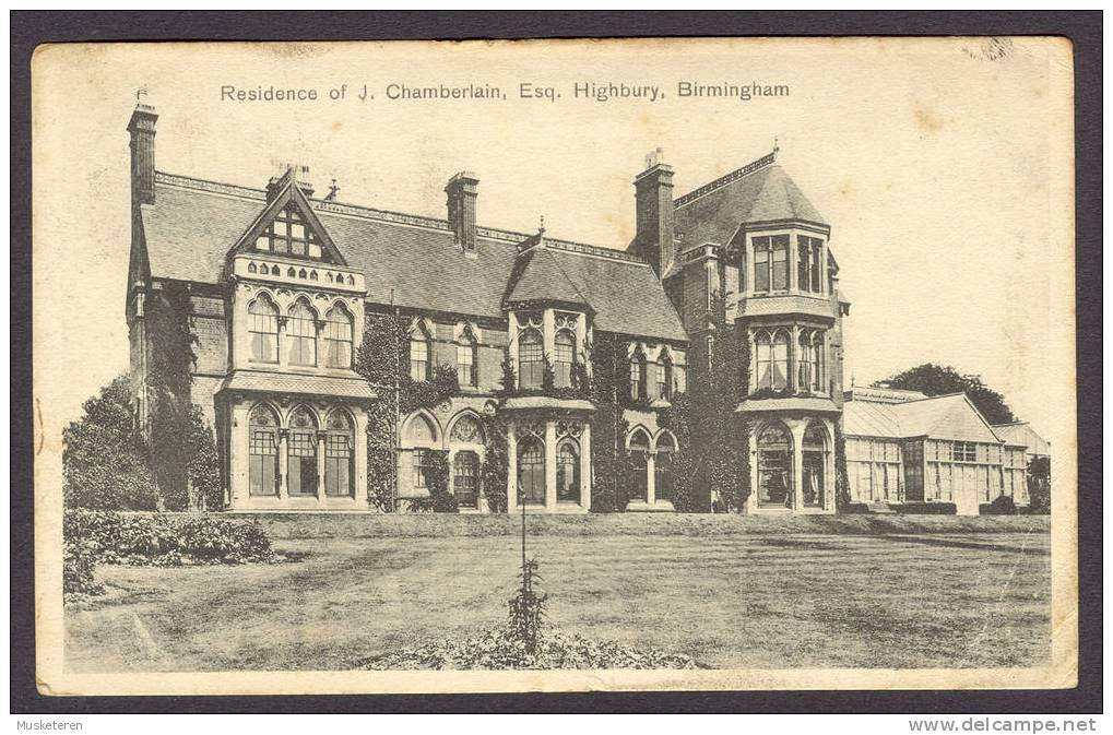 South Africe GB Card Residence J. Chamberlain Esq Highbury Birmingham Used In Transvaal Halfmanshof 1913 - Südafrika