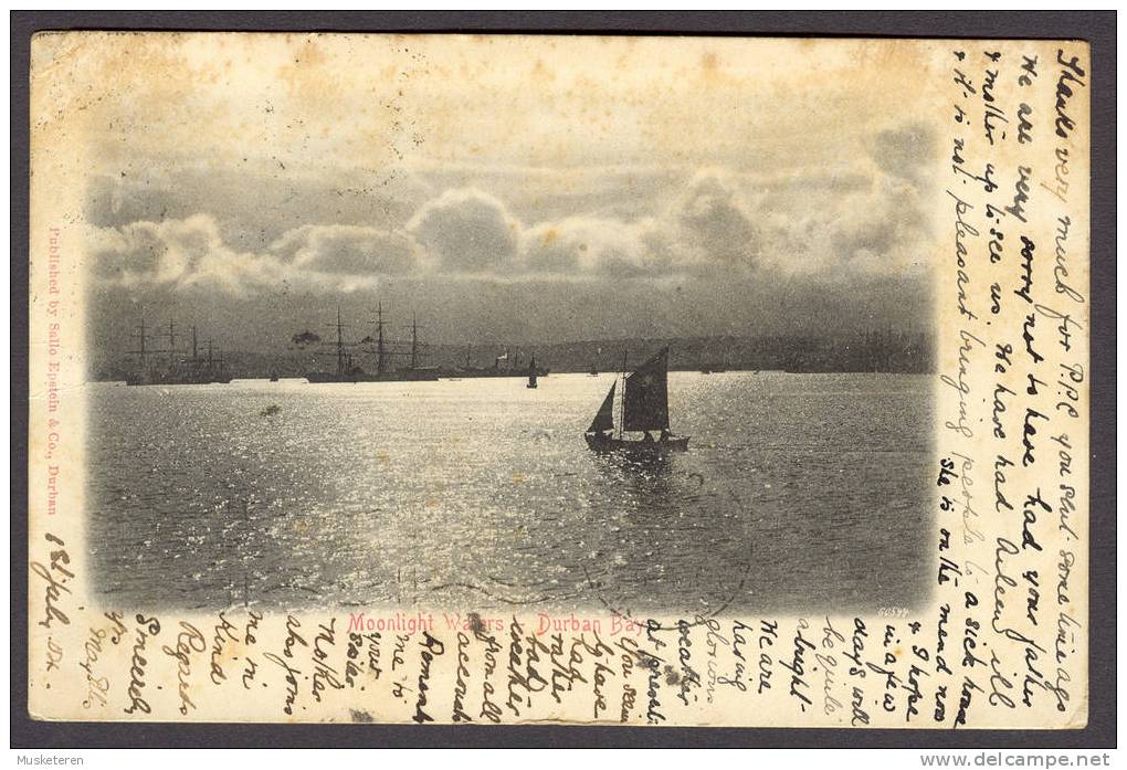 South Africa Moonlight Durban Bay Sailing Ships Used In Cape Town 1904 Many Interesting Cancels (2 Scans) - Südafrika