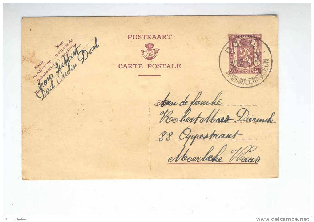 BELGIQUE - MOULINS A VENT - Entier Carte Postale - Cachet DOEL Windmolenmuseum 1940  -- 10/614 - Non Classés