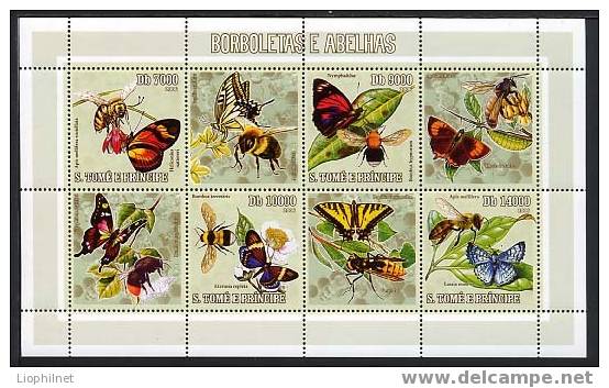 SAINT-THOMAS ET PRINCE 2006, ABEILLES Et PAPILLONS, 4 Valeurs Et 4 Vignettes, Neufs / Mint. R1419 - Honeybees