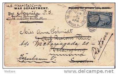 USG046/ Ex Hospital Corps, War Department,  Manila-Schweden-Dänemark, Omaha 5 C (Brief, Cover, Letter, Lettre) - Philippines