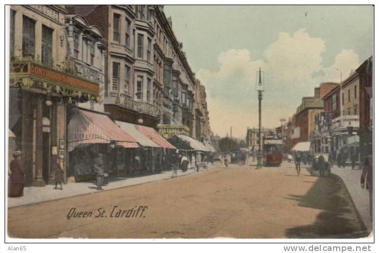 Cardiff, Queen Street, Street Car, On Old Postcard - Glamorgan