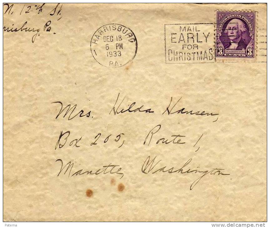 Carta Harrisburg  P.A. 1933, Cover, Lettre, - Cartas & Documentos