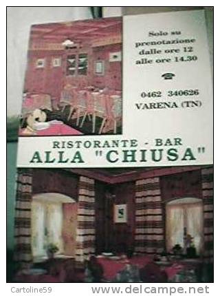 VARENA PASE TRENTO RISTORANTE ALLA CHIUSA  Vedute  RETRO MENU' N1990 BQ17452 - Menu