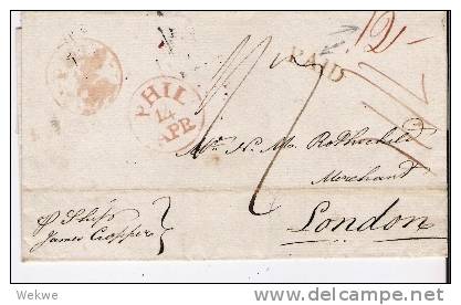 USA008 Interessanter Bief, / Philadelphia 1822 Liverpool -London L Shipletter, Due 1 Sh. 7d, - …-1845 Prephilately