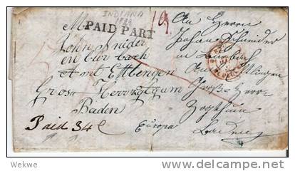 USA014/ Indiana 1829 Nach Ettlingen  ( Grossherzogtum Baden) Part Paid (34 C.) - …-1845 Vorphilatelie