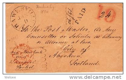 USA022/Lawesville, Kentucky-Scotland 1856, America-Liverpool, Paid - …-1845 Prefilatelia