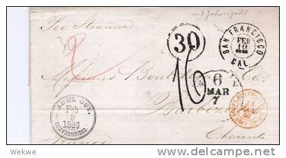 USA024/San Francisco 1866 Prepaid To France - …-1845 Vorphilatelie