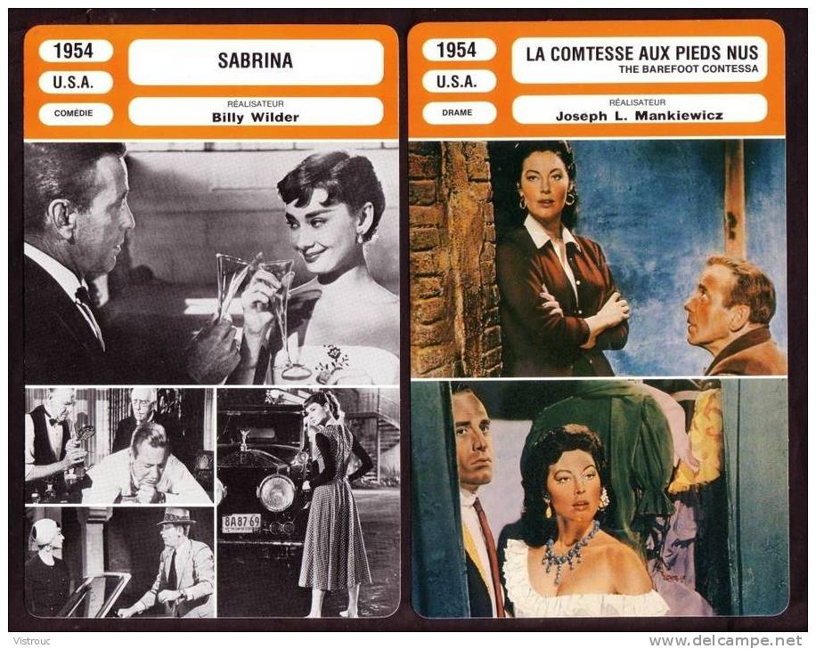 10 fiches cinéma (10 scans) : filmographie de  1952 à 55, avec  H. BOGART, L. de FUNES, A.HEPBURN,...