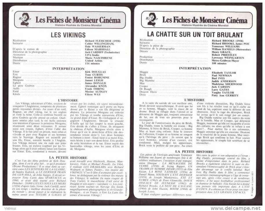 10 fiches cinéma (10 scans) : filmographie de  1955 à 59, avec  E. TAYLOR, K. DOUGLAS, T. CURTIS,...