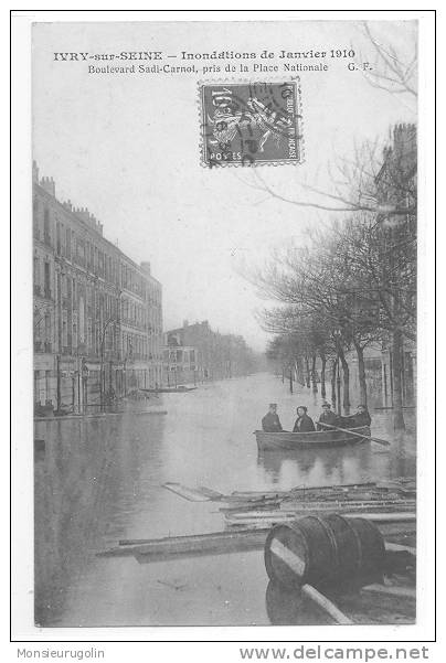 94 )) IVRY, Inondations De Janvier 1910, Boulevard Sadi Carnot, Pris De La Place Nationale G.F. ** - Ivry Sur Seine