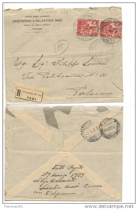 $$22 1929 FILIBERTO 75c Cp Puri Raccomandata Distretto - Storia Postale