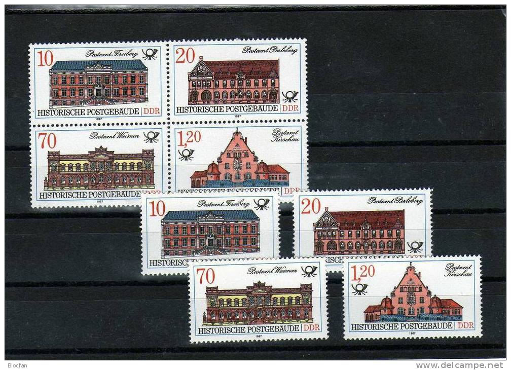 Abart Historische Post-Gebäude Offenes W In Weimar DDR 3069 I In 3067/0 ** 32€ Postamt 1986 Bloc Ms Se-tenant Bf Germany - Abarten Und Kuriositäten