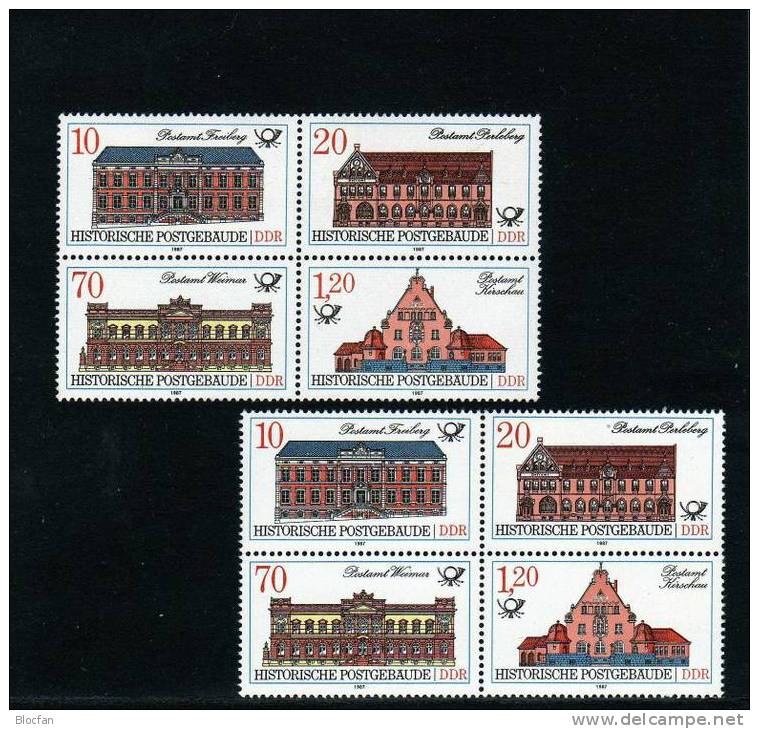 Abart Historische Post-Gebäude Offenes W In Weimar DDR 3069 I In 3067/0 ** 32€ Postamt 1986 Bloc Ms Se-tenant Bf Germany - Errors & Oddities