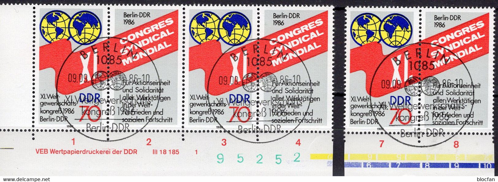 Feuerland Fehlt 1986 DDR 3049 ZD,DV+ Bogen O 126€ Mit PF 3049I Erdkugel Mit Südamerika Se-tenant S/s Sheetlet Bf Germany - Erreurs Sur Timbres